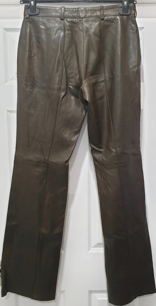 CELINE Dark Brown Leather Wide Straight Leg Lined Trousers Pants FR40 UK12
