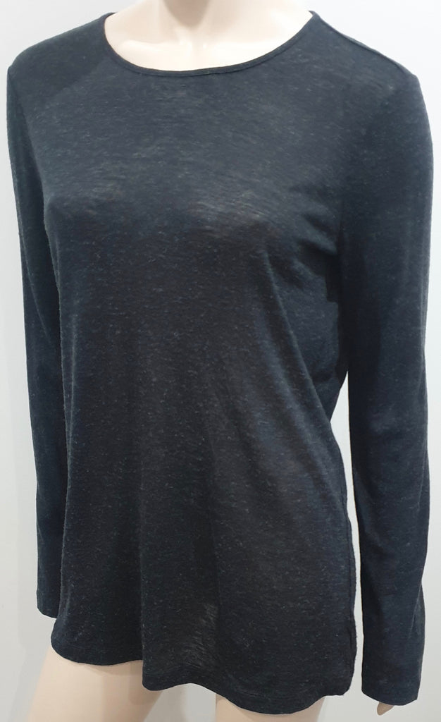 T ALEXANDER WANG Charcoal Grey Jeseywear Keyhole Rear Long Sleeve T-Shirt Top