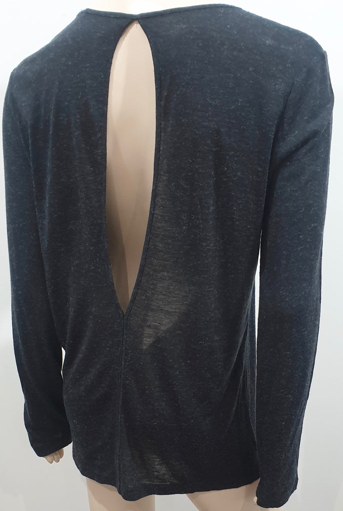 T ALEXANDER WANG Charcoal Grey Jeseywear Keyhole Rear Long Sleeve T-Shirt Top