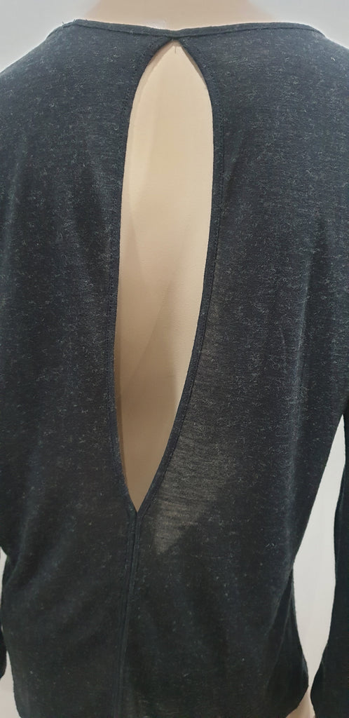 T ALEXANDER WANG Charcoal Grey Jeseywear Keyhole Rear Long Sleeve T-Shirt Top
