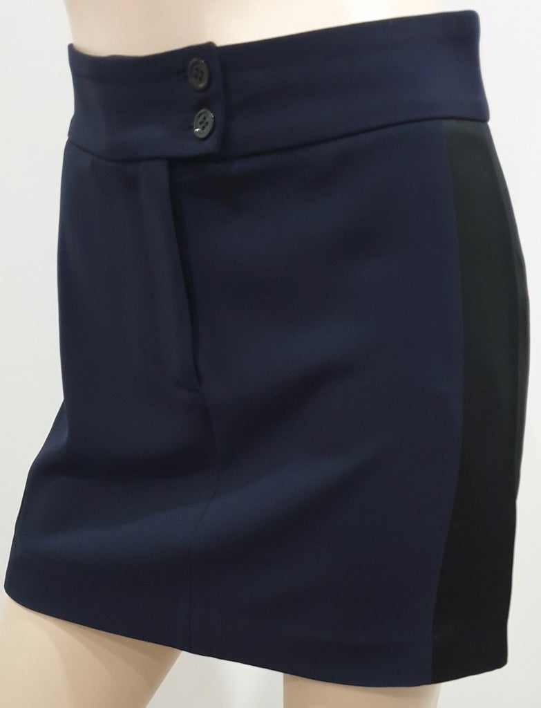 CLAUDIE PIERLOT Navy Blue & Black Satin Stripe Short Mini Pencil Skirt 34; UK6