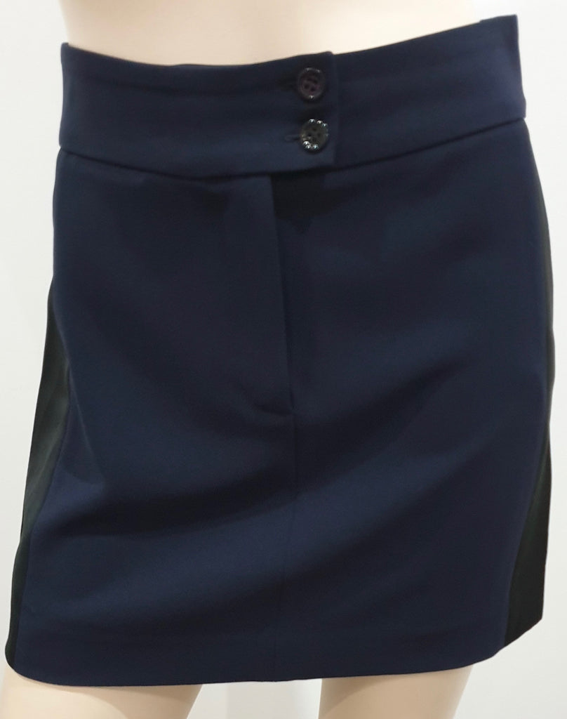 CLAUDIE PIERLOT Navy Blue & Black Satin Stripe Short Mini Pencil Skirt 34; UK6