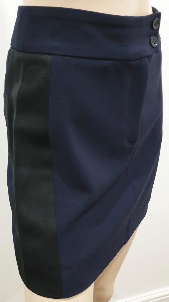 CLAUDIE PIERLOT Navy Blue & Black Satin Stripe Short Mini Pencil Skirt 34; UK6
