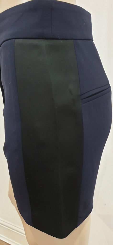 CLAUDIE PIERLOT Navy Blue & Black Satin Stripe Short Mini Pencil Skirt 34; UK6