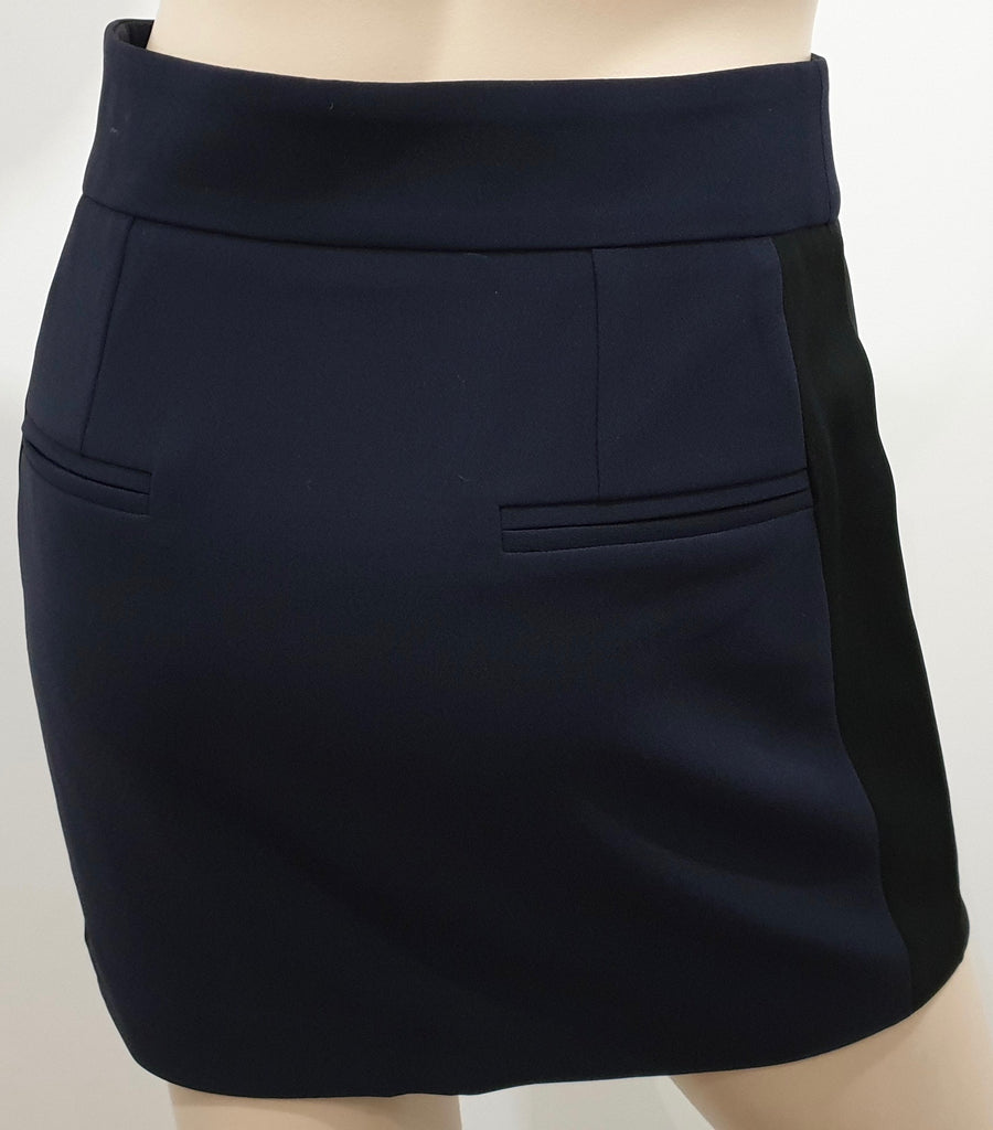 CLAUDIE PIERLOT Navy Blue & Black Satin Stripe Short Mini Pencil Skirt 34; UK6