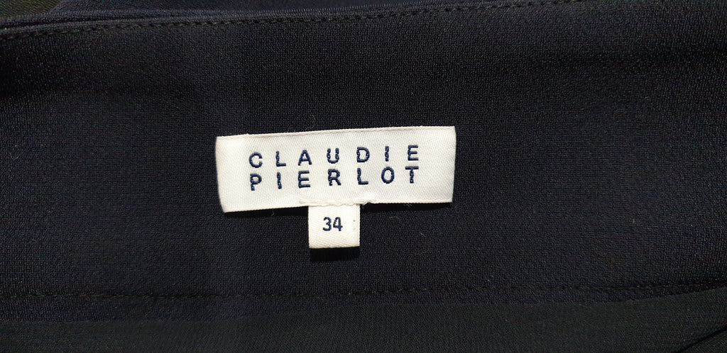 CLAUDIE PIERLOT Navy Blue & Black Satin Stripe Short Mini Pencil Skirt 34; UK6
