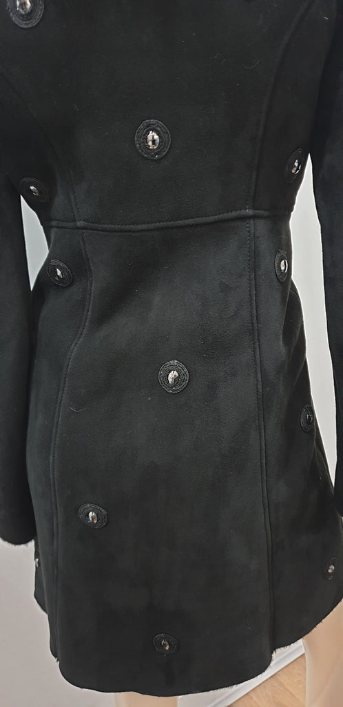 TEMPERLEY LONDON Black Sheepskin Collared Embroidered Winter Jacket Coat UK8