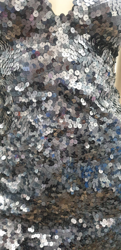 PINKO Blue Grey Sequin Embellished Plunge V Neck Sleeveless Mini Evening Dress 8