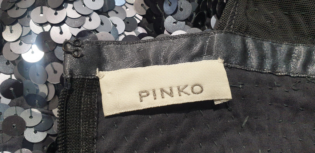 PINKO Blue Grey Sequin Embellished Plunge V Neck Sleeveless Mini Evening Dress 8