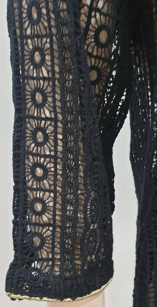 ELIZABETH HURLEY BEACH Black GYPSY Gold Beaded Crochet Tunic Dress S BNWT