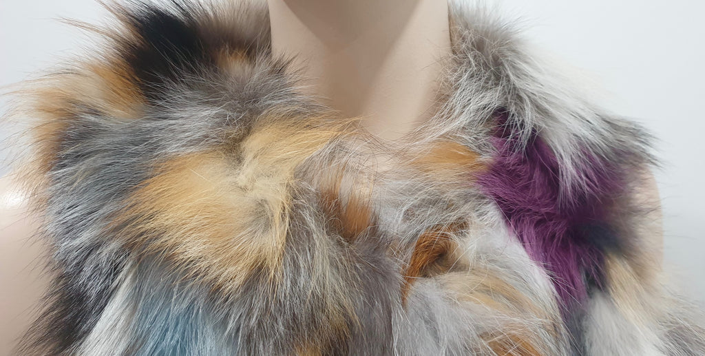 ZADIG & VOLTAIRE DELUXE Multicolour Patchwork FEE Fox Fur Bolero Gilet M - NEW!
