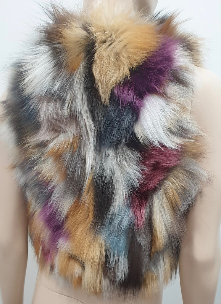 ZADIG & VOLTAIRE DELUXE Multicolour Patchwork FEE Fox Fur Bolero Gilet M - NEW!