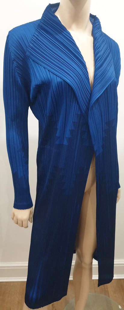 PLEATS PLEASE ISSEY MIYAKE Royal Blue Pleated Open Front Cardigan Jacket Sz:4