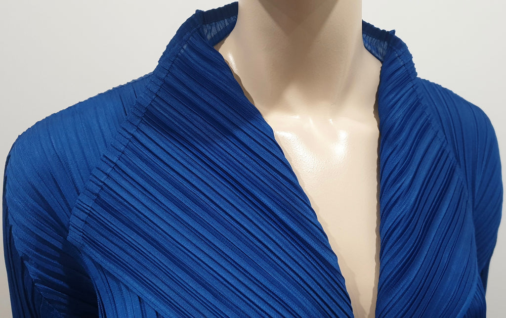 PLEATS PLEASE ISSEY MIYAKE Royal Blue Pleated Open Front Cardigan Jacket Sz:4