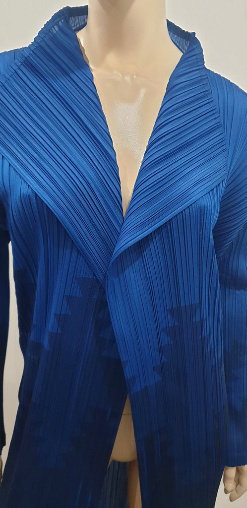 PLEATS PLEASE ISSEY MIYAKE Royal Blue Pleated Open Front Cardigan Jacket Sz:4