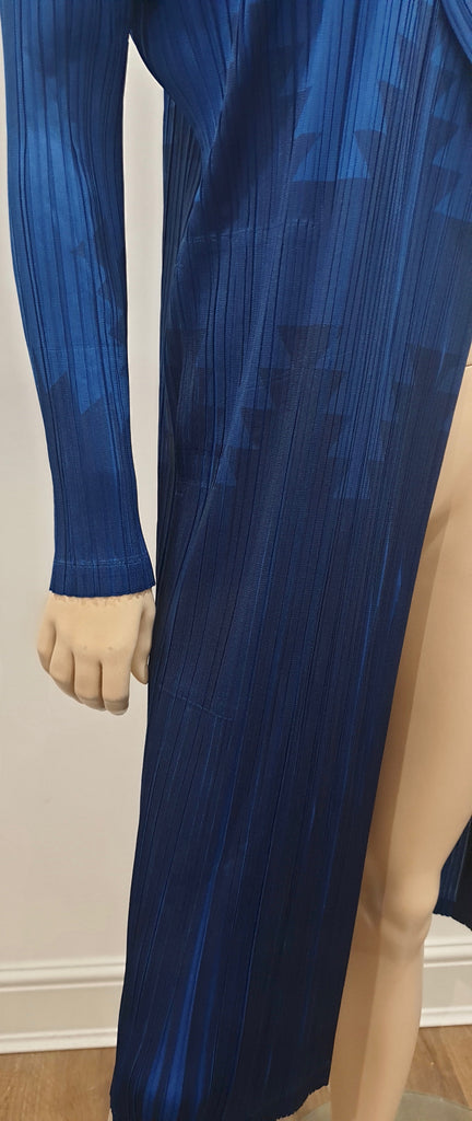PLEATS PLEASE ISSEY MIYAKE Royal Blue Pleated Open Front Cardigan Jacket Sz:4