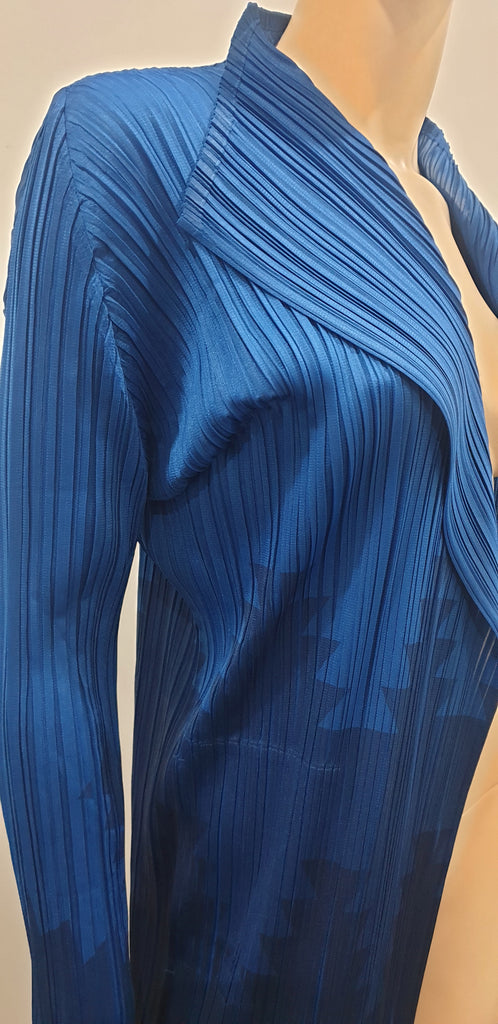PLEATS PLEASE ISSEY MIYAKE Royal Blue Pleated Open Front Cardigan Jacket Sz:4