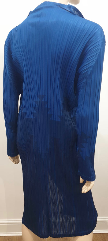 PLEATS PLEASE ISSEY MIYAKE Royal Blue Pleated Open Front Cardigan Jacket Sz:4