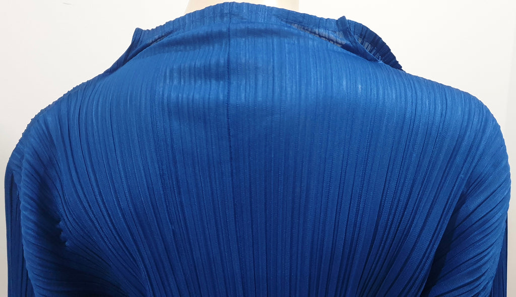 PLEATS PLEASE ISSEY MIYAKE Royal Blue Pleated Open Front Cardigan Jacket Sz:4