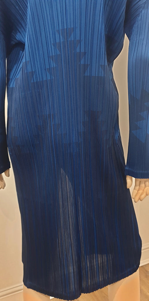 PLEATS PLEASE ISSEY MIYAKE Royal Blue Pleated Open Front Cardigan Jacket Sz:4