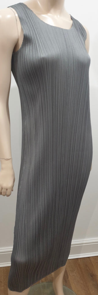 PLEATS PLEASE ISSEY MIYAKE Silver Grey Pleated Sleeveless Midi Dress 3 UK12