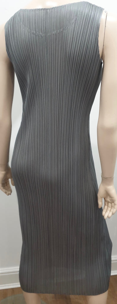 PLEATS PLEASE ISSEY MIYAKE Silver Grey Pleated Sleeveless Midi Dress 3 UK12