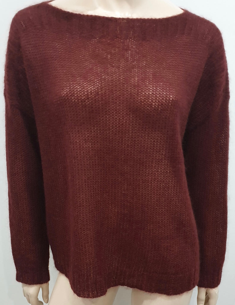 EILEEN FISHER Burgundy Mohair Blend Scoop Neck Loose Knit Jumper Sweater Top M