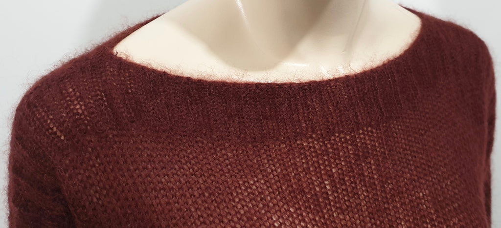 EILEEN FISHER Burgundy Mohair Blend Scoop Neck Loose Knit Jumper Sweater Top M