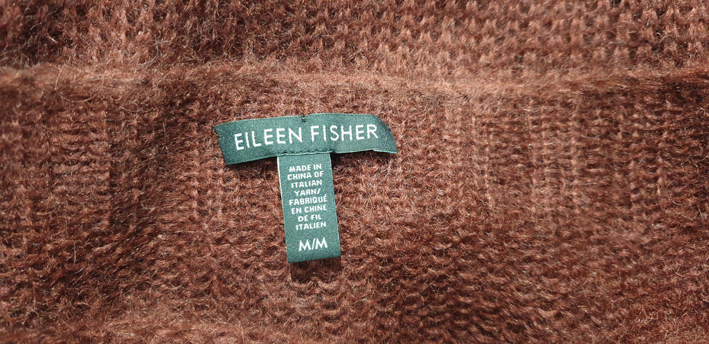 EILEEN FISHER Burgundy Mohair Blend Scoop Neck Loose Knit Jumper Sweater Top M