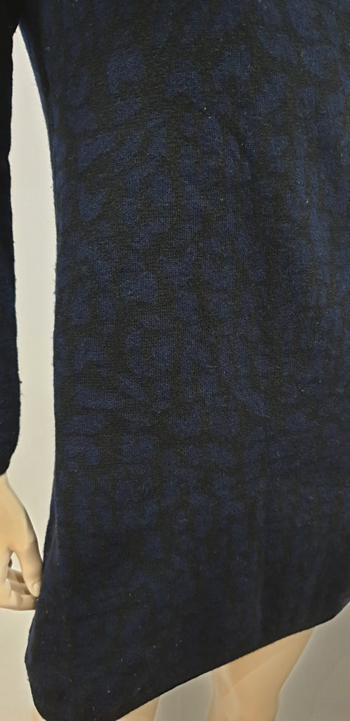 CRUMPET Blue & Black Cashmere Animal Print Long Length Jumper Sweater Top S