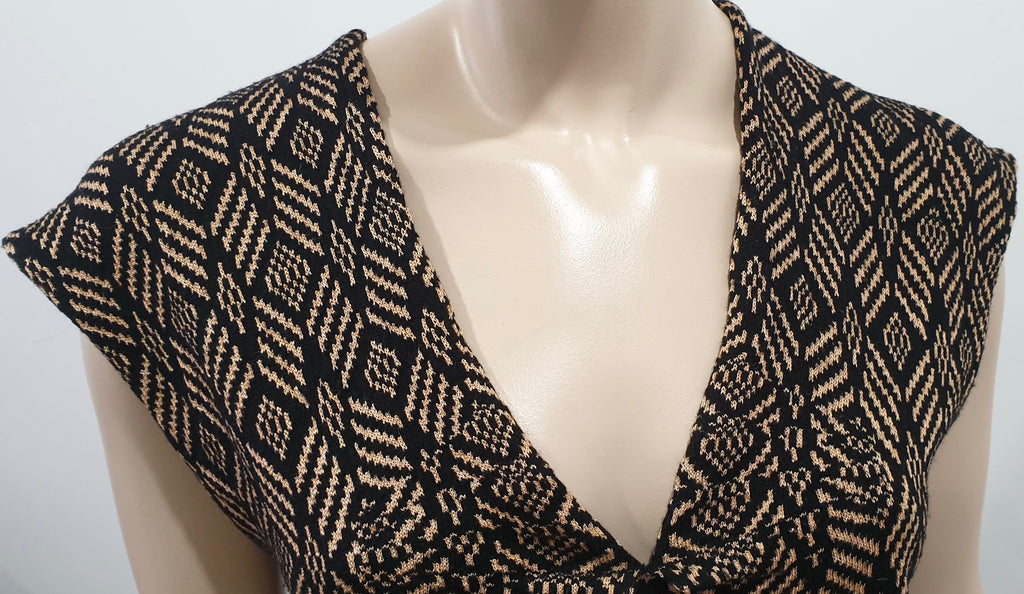 DRIES VAN NOTEN Black Brown Wool Silk Fine Knit Patterned Jumper Sweater Top S