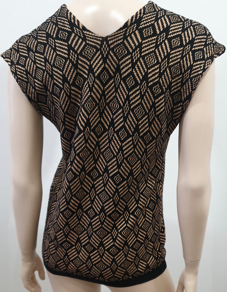 DRIES VAN NOTEN Black Brown Wool Silk Fine Knit Patterned Jumper Sweater Top S