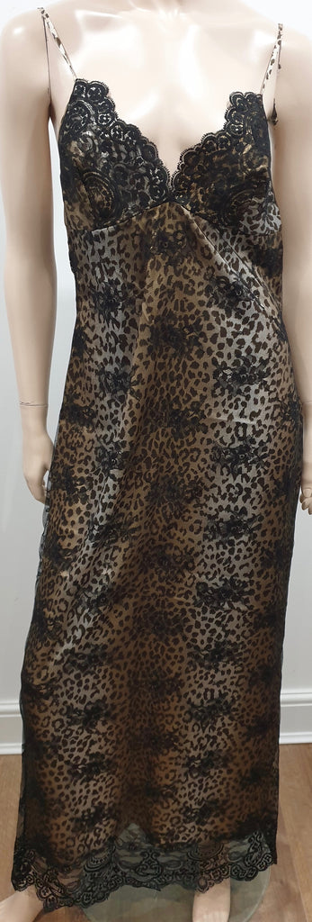 VERDE VERONICA Silver Beige Leopard Black Lace Nightdress Slip Dress UK14 BNWT