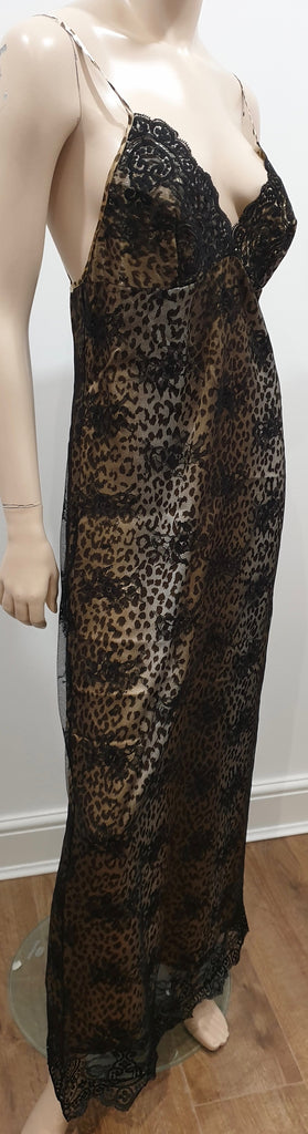 VERDE VERONICA Silver Beige Leopard Black Lace Nightdress Slip Dress UK14 BNWT