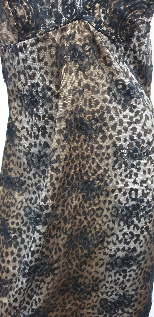 VERDE VERONICA Silver Beige Leopard Black Lace Nightdress Slip Dress UK14 BNWT