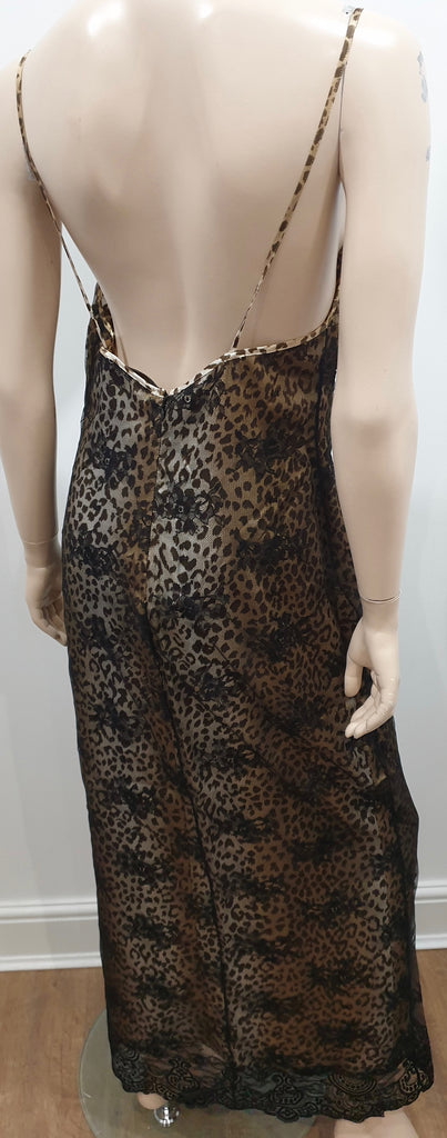 VERDE VERONICA Silver Beige Leopard Black Lace Nightdress Slip Dress UK14 BNWT