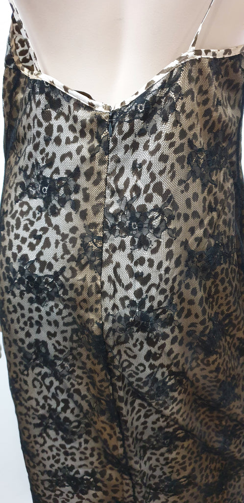 VERDE VERONICA Silver Beige Leopard Black Lace Nightdress Slip Dress UK14 BNWT