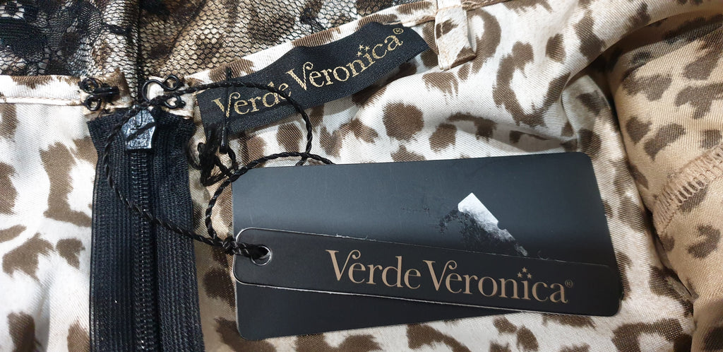 VERDE VERONICA Silver Beige Leopard Black Lace Nightdress Slip Dress UK14 BNWT