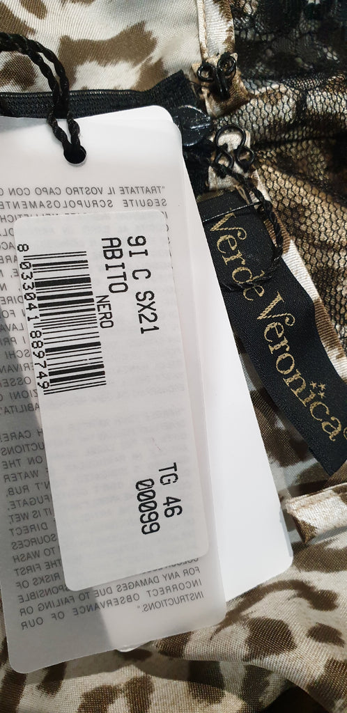 VERDE VERONICA Silver Beige Leopard Black Lace Nightdress Slip Dress UK14 BNWT