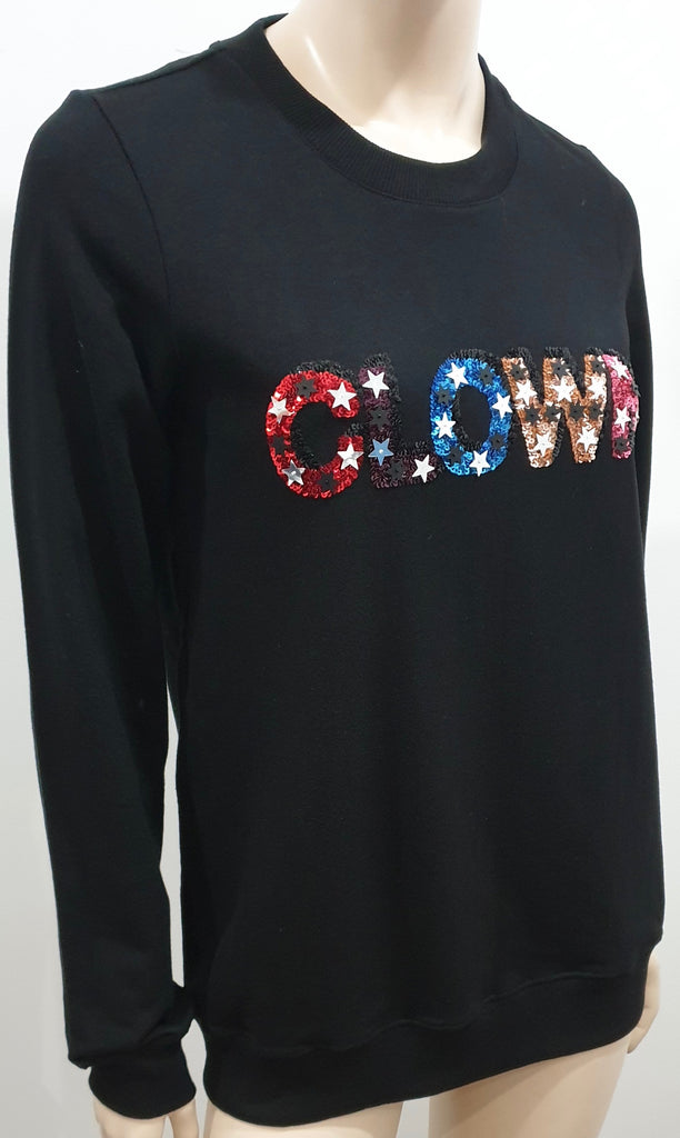 MARKUS LUPER Women's Black Cotton Sequin CLOWN Long Sleeve Jumper Sweater Top S