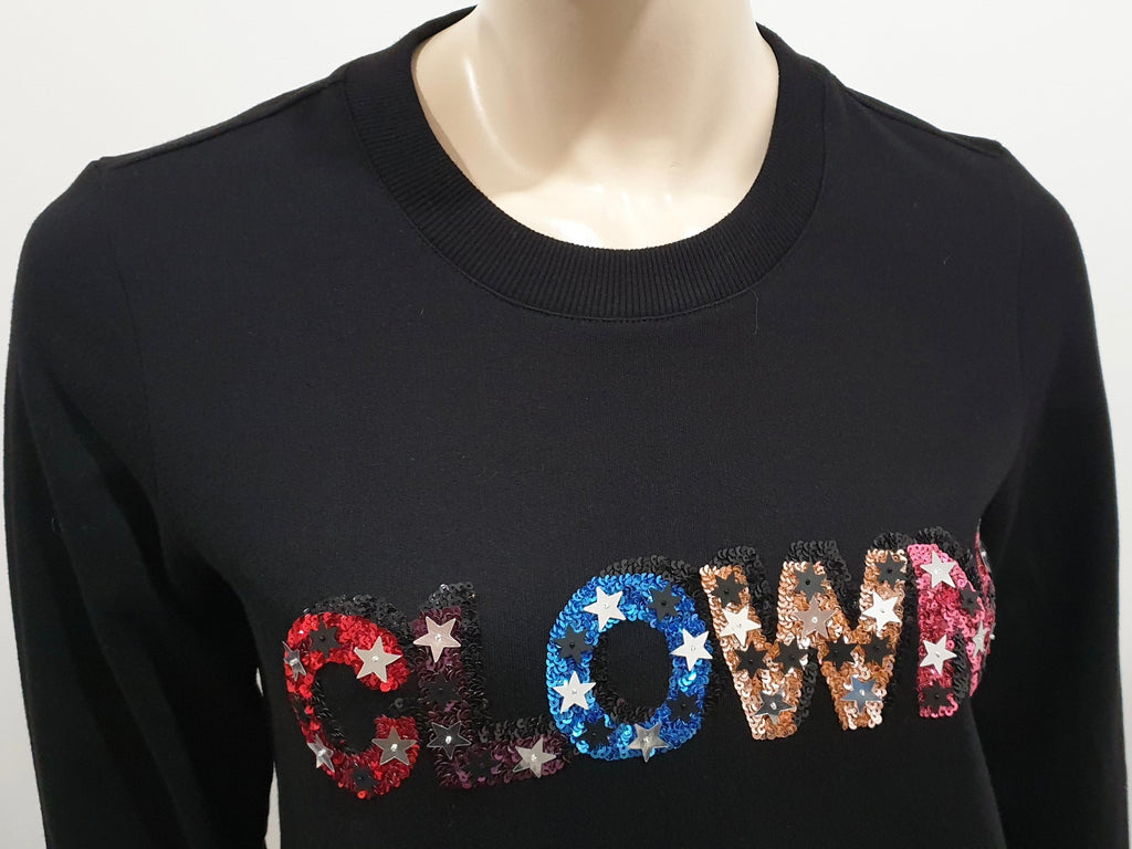 MARKUS LUPER Women's Black Cotton Sequin CLOWN Long Sleeve Jumper Sweater Top S