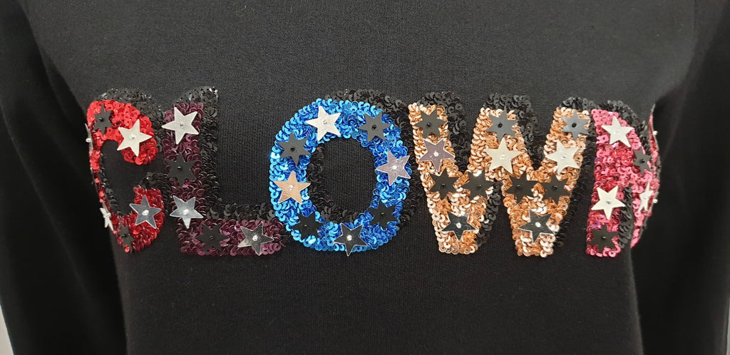 MARKUS LUPER Women's Black Cotton Sequin CLOWN Long Sleeve Jumper Sweater Top S