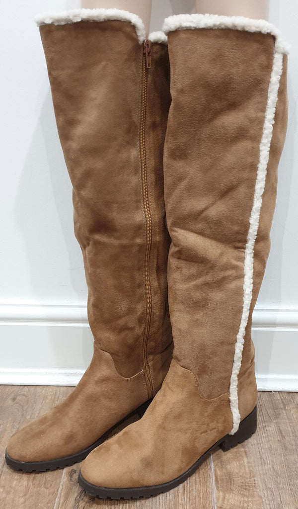 VANESSA WU Tan Suedette Cream Lining & Trim Casual Knee Boots EU40 UK7 NEW!