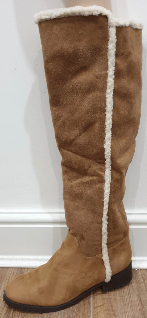 VANESSA WU Tan Suedette Cream Lining & Trim Casual Knee Boots EU40 UK7 NEW!