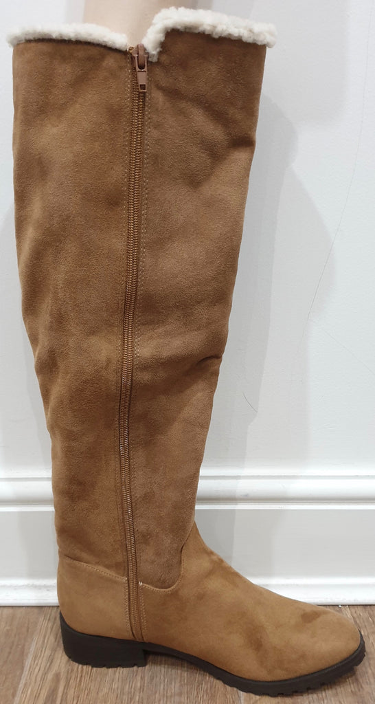 VANESSA WU Tan Suedette Cream Lining & Trim Casual Knee Boots EU40 UK7 NEW!
