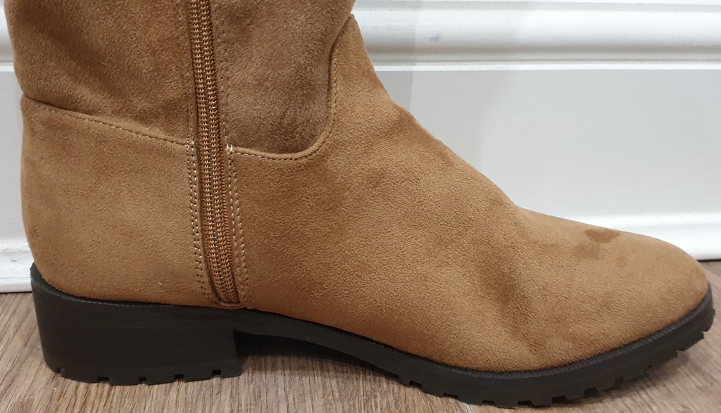 VANESSA WU Tan Suedette Cream Lining & Trim Casual Knee Boots EU40 UK7 NEW!