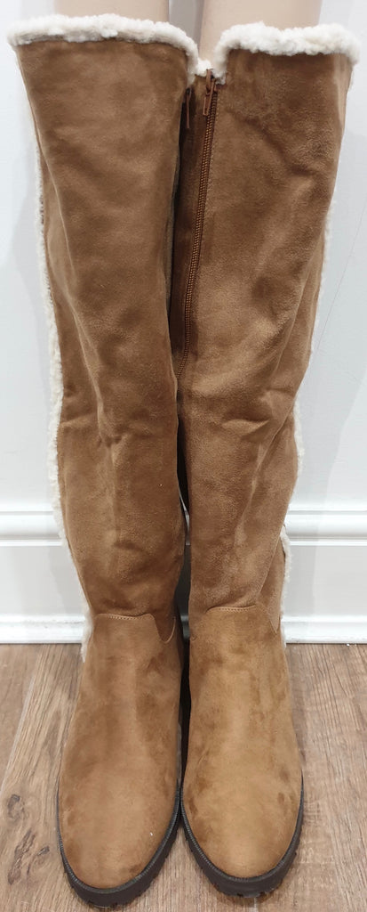 VANESSA WU Tan Suedette Cream Lining & Trim Casual Knee Boots EU40 UK7 NEW!