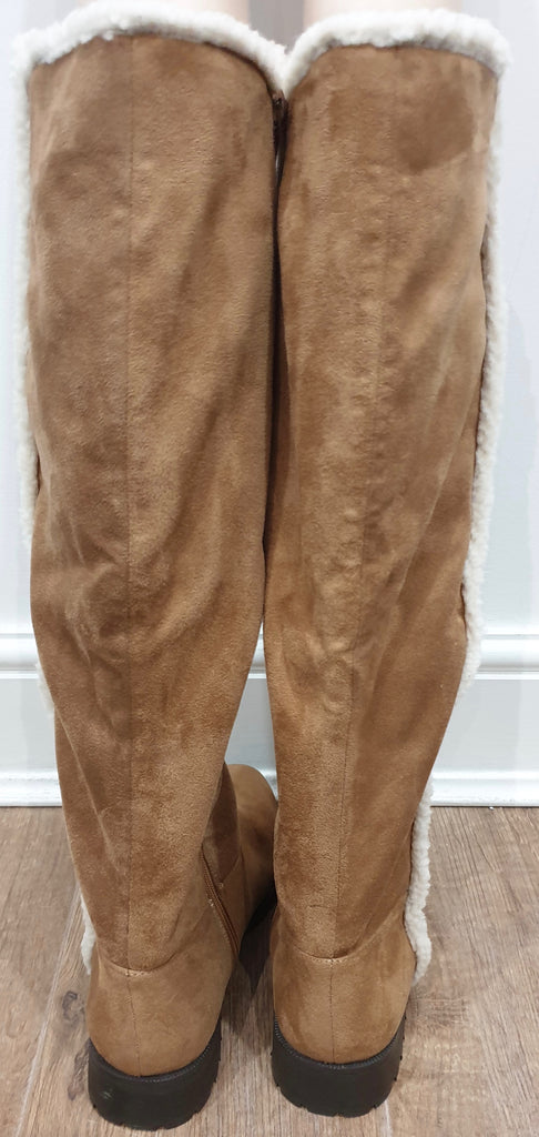 VANESSA WU Tan Suedette Cream Lining & Trim Casual Knee Boots EU40 UK7 NEW!