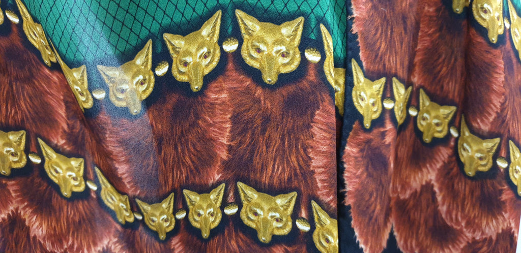VASSILISA Designer Green Multi Colour 100% Silk Fox Print Large Square Scarf