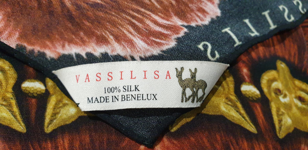 VASSILISA Designer Green Multi Colour 100% Silk Fox Print Large Square Scarf